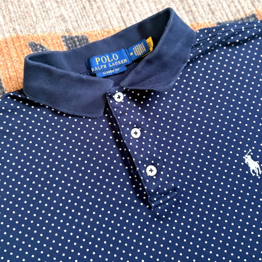 Polo Ralph Lauren Mens Classic Fit Navy Blue Polka Dot Short Sleeve Shirt Size M